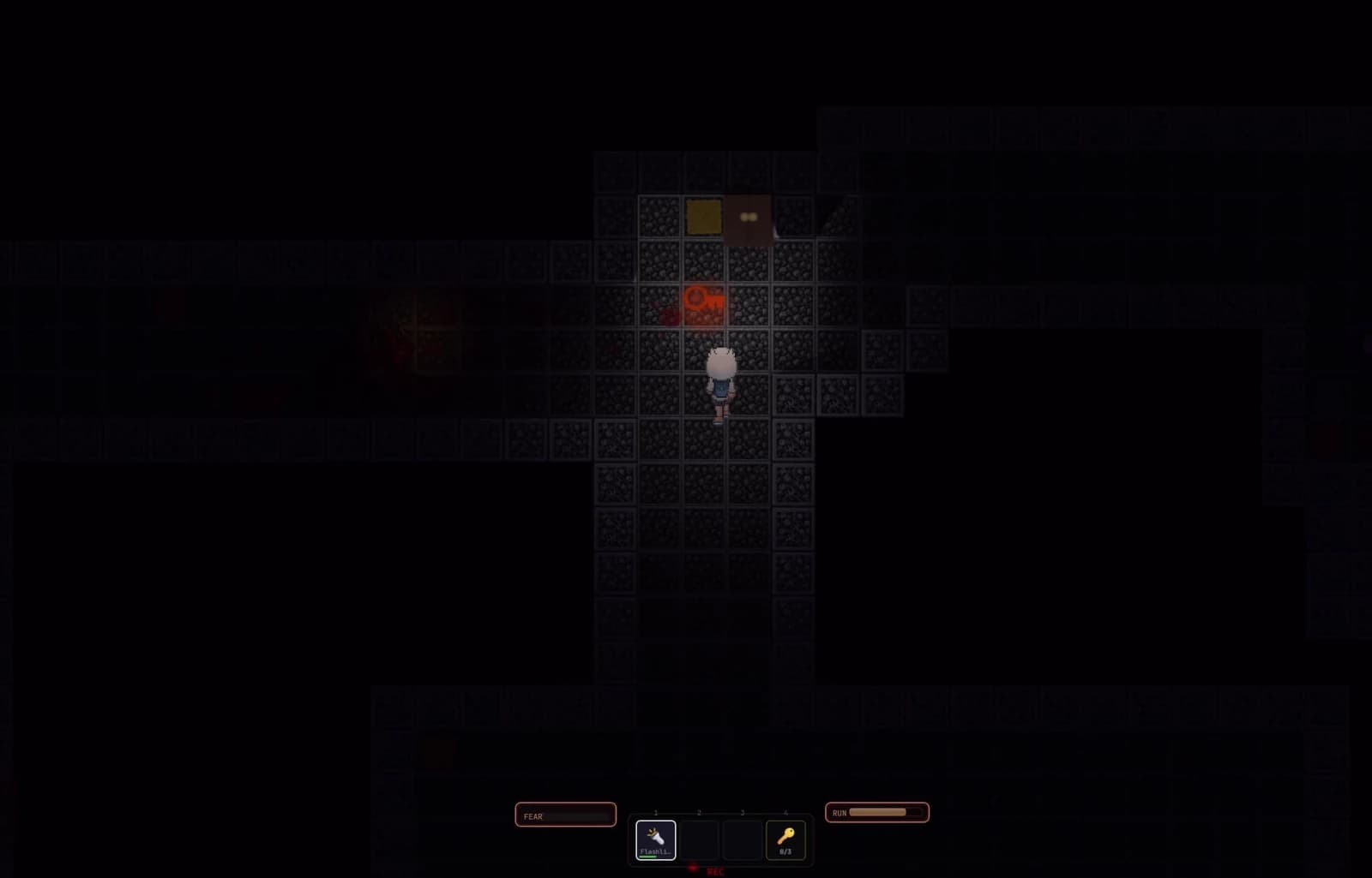 WHISPER gameplay framed through an analog-horror recording overlay